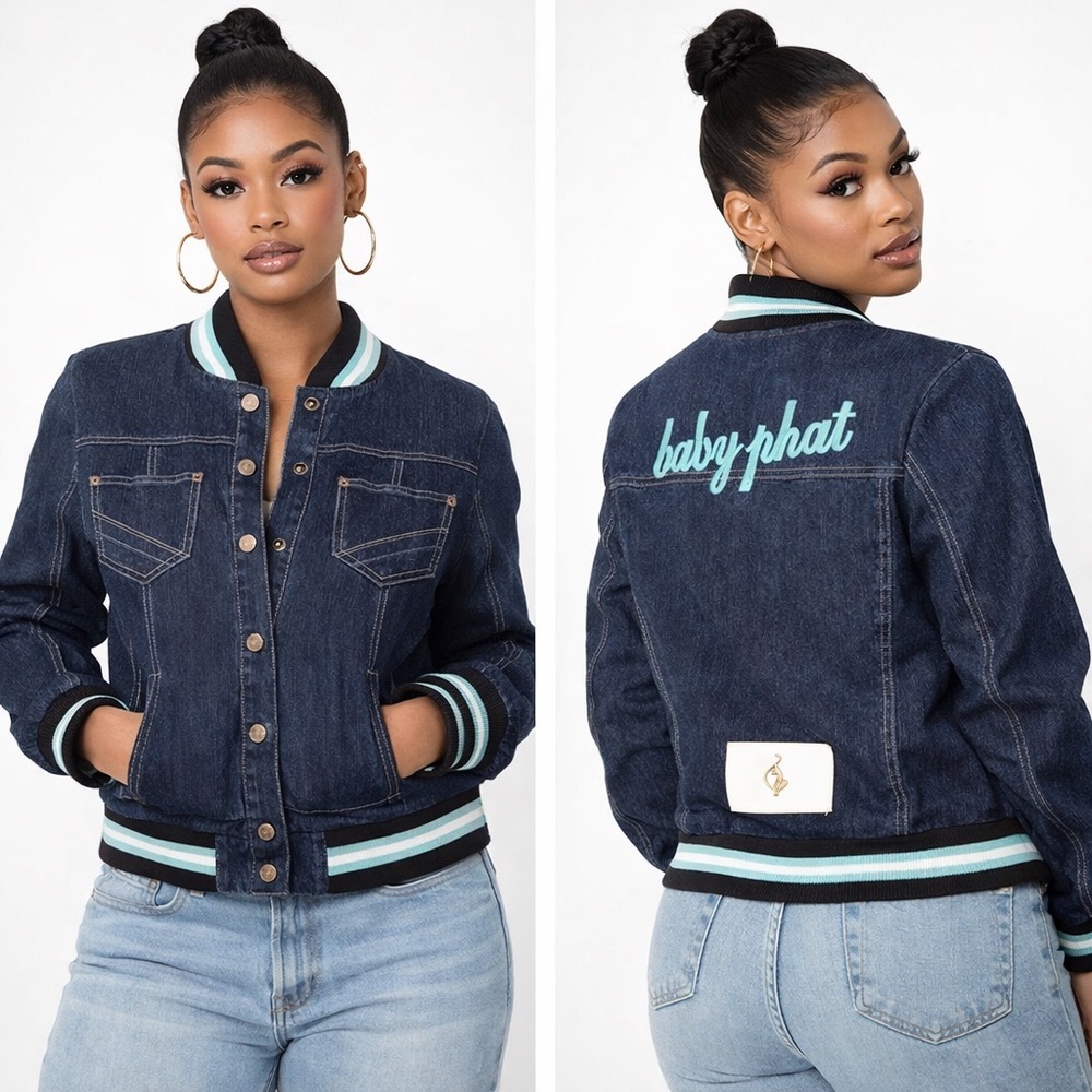 Baby Phat Women's Dark Blue Jean Jacket with Teal Accents